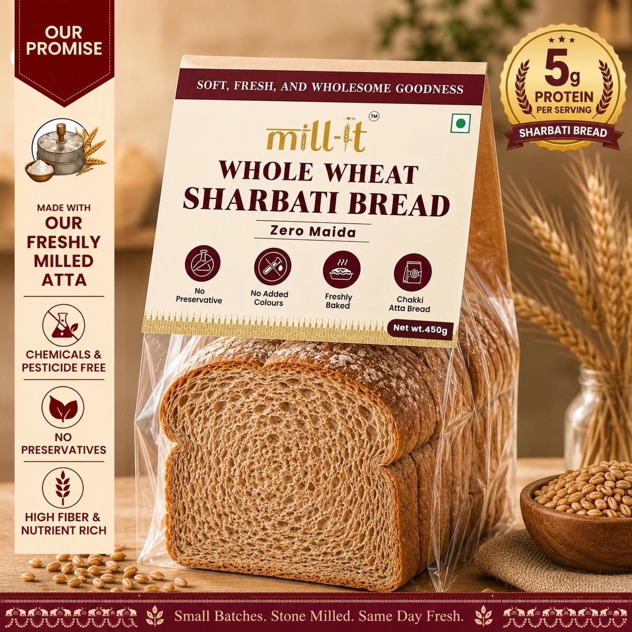 Freshly Baked Sharbati Whole Wheat Bread