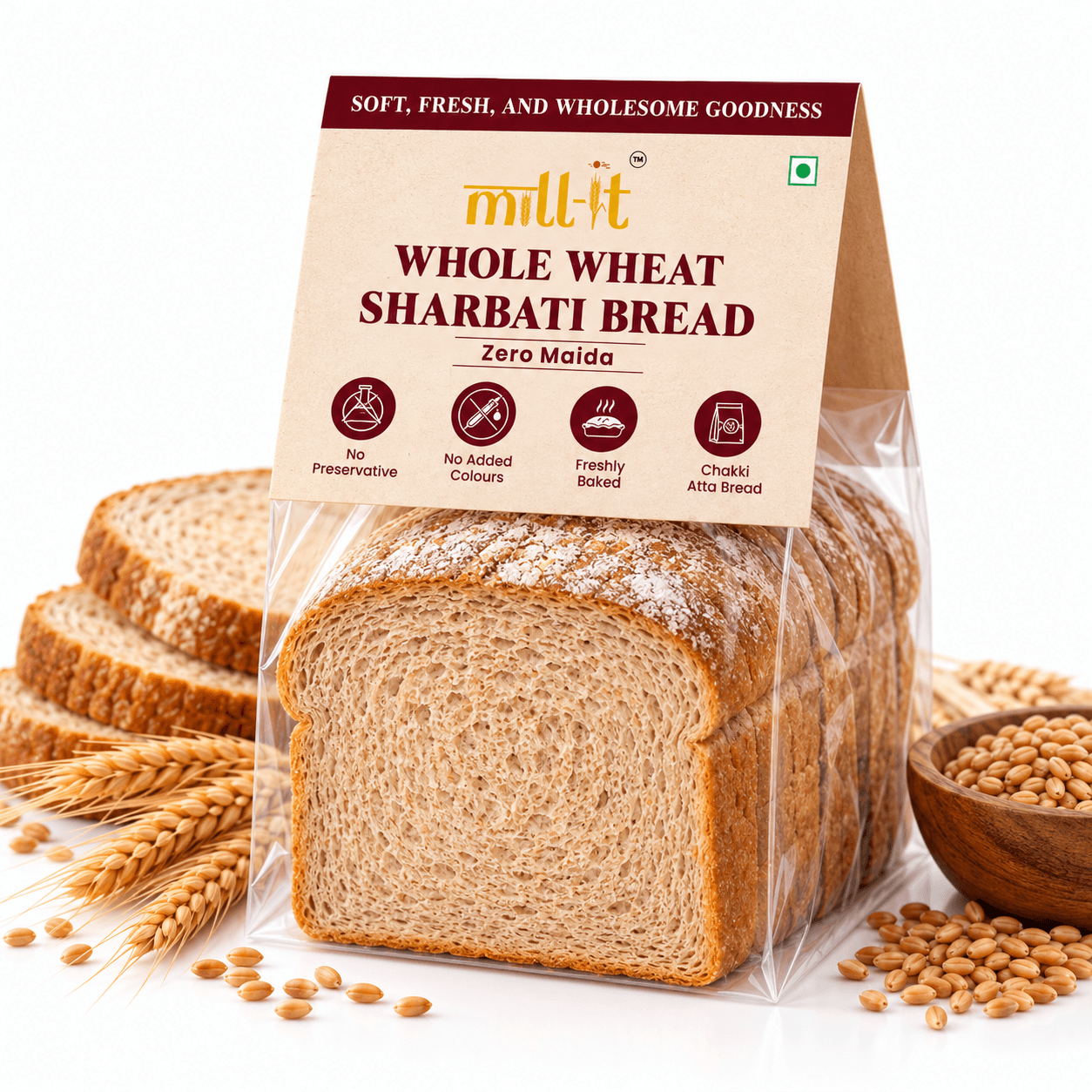Freshly Baked Sharbati Whole Wheat Bread