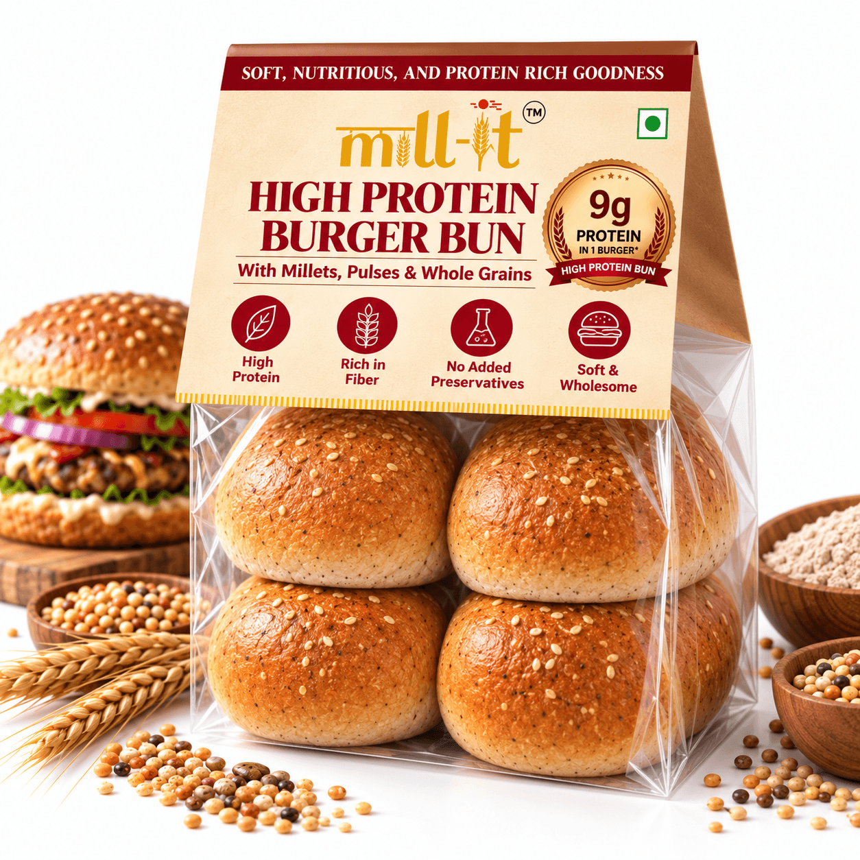 Freshly Baked High Protein Whole Wheat Burger Bun