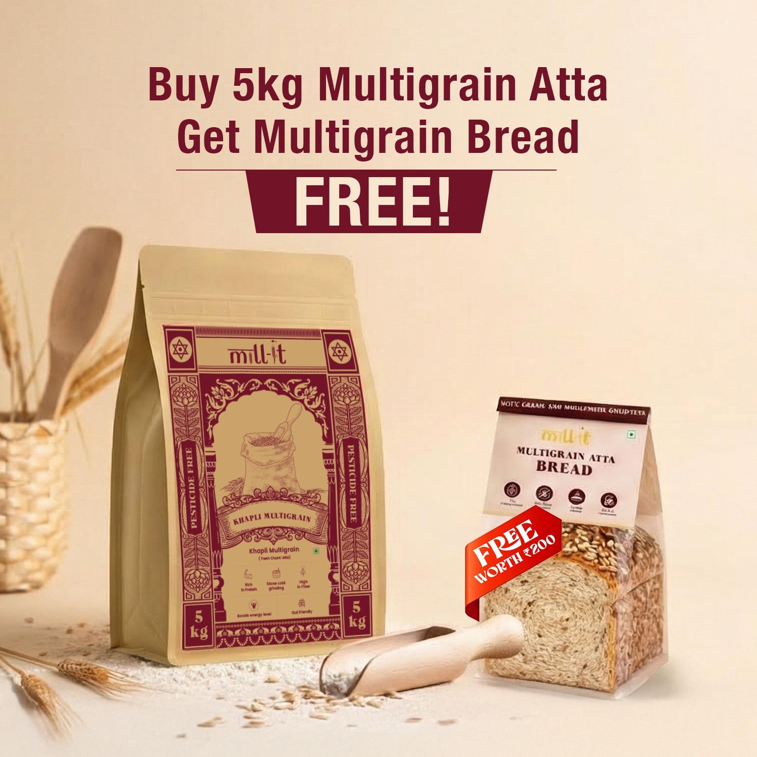 Free Multigrain Bread on 5 kg Khapli Multigrain Atta