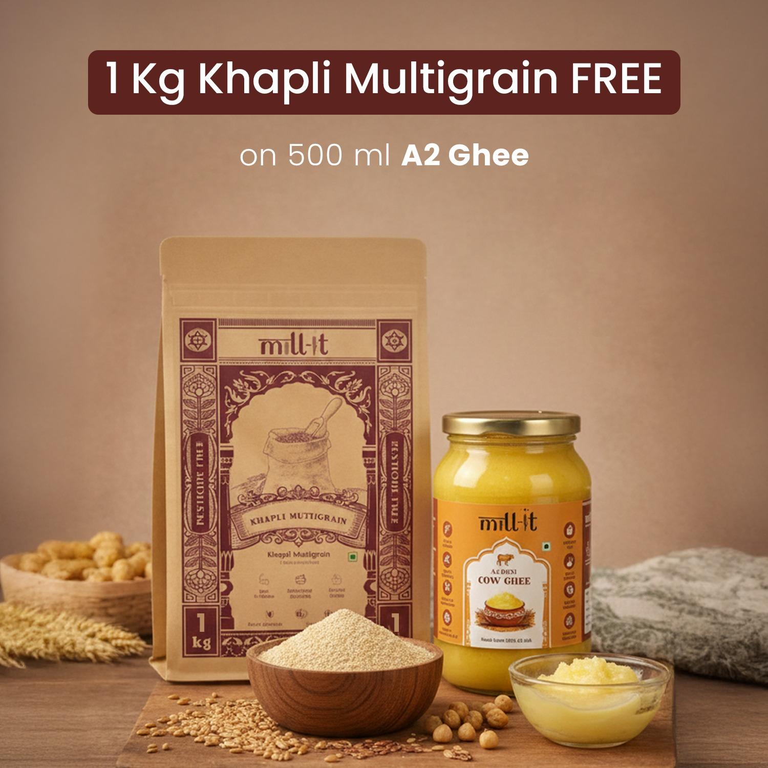 Free Khapli Multigrain Atta on 500 ml A2 Desi Cow Ghee